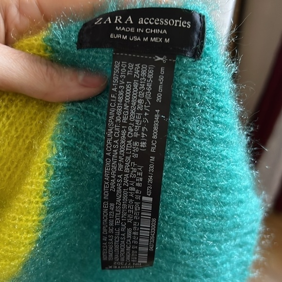 Zara Accessories: Teal, Peach, Purple, Green Pink Striped Wide Long Scarf USA M - Picture 7 of 9